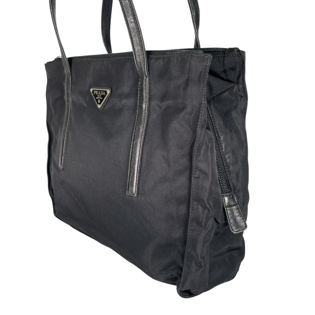 PRADA Triangular logo Tote Bag black Women used
