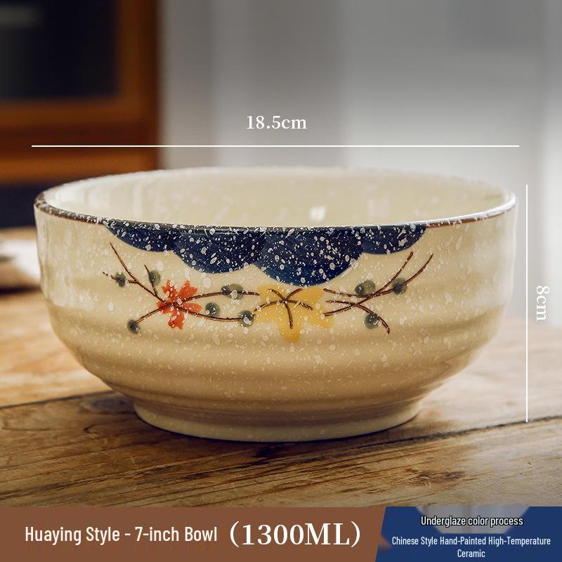 Unterglasur Keramik Reis- & Suppenschüssel Set mit Essstäbchen - Chinesischer Nationalstil Geschirr für Zuhause & Restaurants