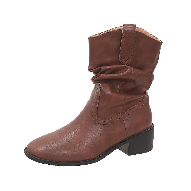 

Короткие ботинки Детские ботинки на толстом каблуке средней высоты Ботинки-чулки Женские Летние 2025 Новые Осенние Merad Ковбойские ботинки Мартин 39 коричневый