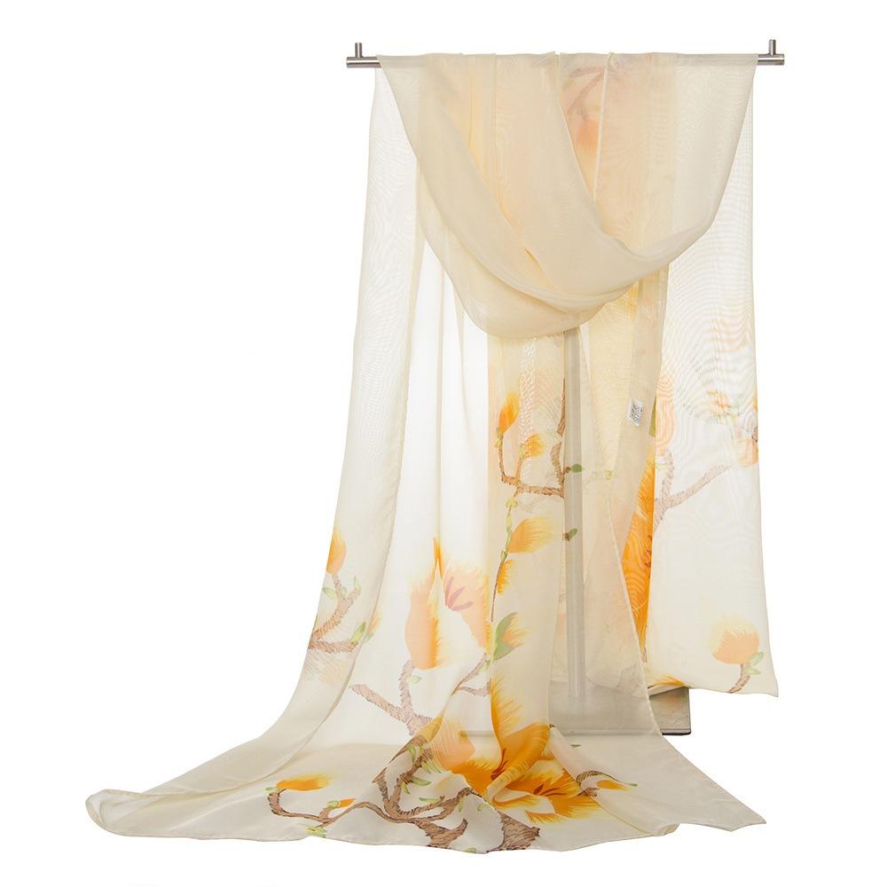 Flower Print Long Wrap Shawl 160*50cm Beach Gauze Scarf Elegant Shawl Silk  for Women