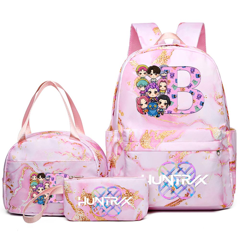 3Pcs/set 26 English Letter Kpop Printed Backpack Handbag Pencil Case for Teenager Student Girl Boy Bookbag Schoolbag Women Large Capacity Travel Bag