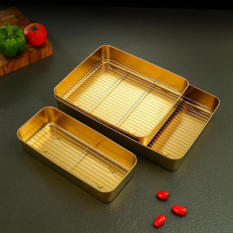 Stainless Steel Deep Snack Plate with Lid - Rectangular Baking Pan and Narrow Tray