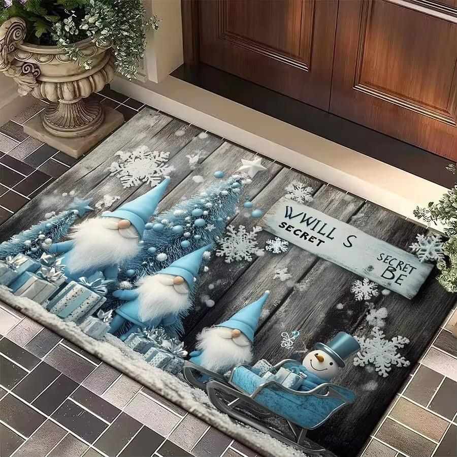 Christmas Gnome Print Doormat Black Festive Door Mat Floor for Kitchen Living Room Bedroom Bathroom Holiday for Halloween Decor
