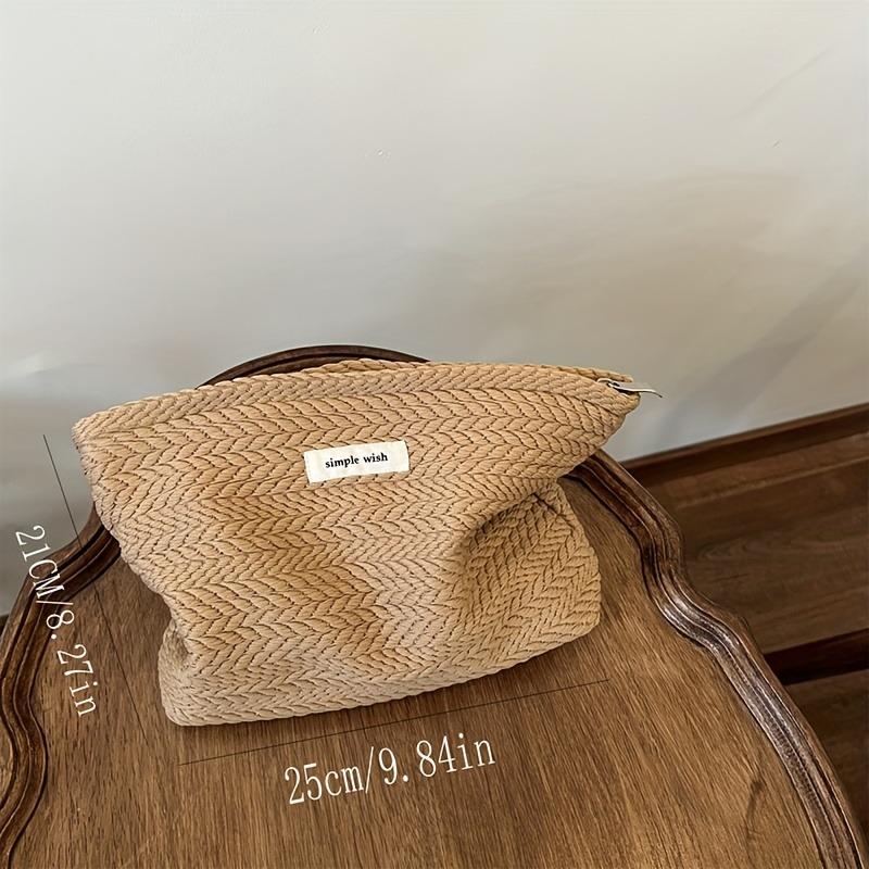1pcs Bohemian Woven Handbag with Ear-shaped Pattern Polyester Canvas Makeup Clutch Zipper Pouch for Beach Festival Evening Party