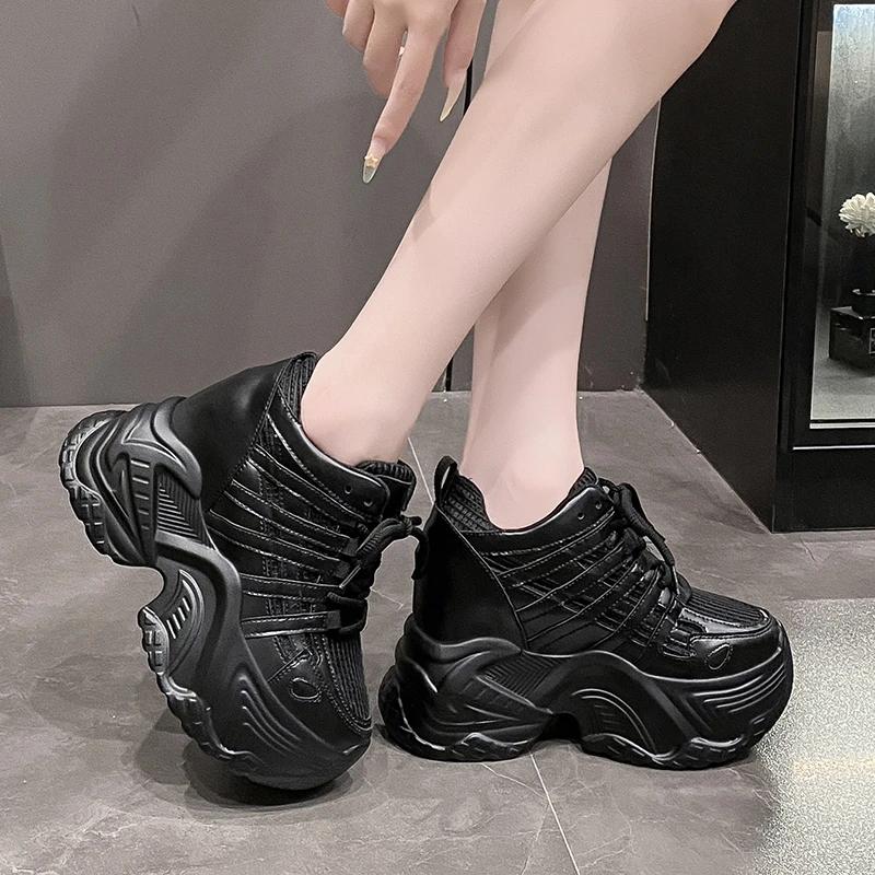 Fashion 10CM Height Increasing Summer Shoes for Women Fashion Breathable Outdoor Walking Dad Shoes Pearl Leisure Leather Sports Sneakers