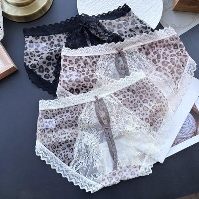 Dámské jarní a letní leopardí síťované krajkové sexy spodní prádlo s nízkým pasem