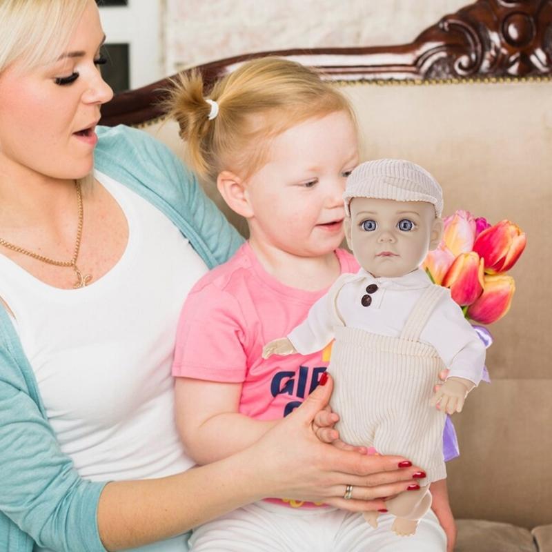 Realistic Vinyls Baby Boy Doll 14inch with Hat and Overalls for Kids Play Realistic Baby New Borns Asleep Toy Soft