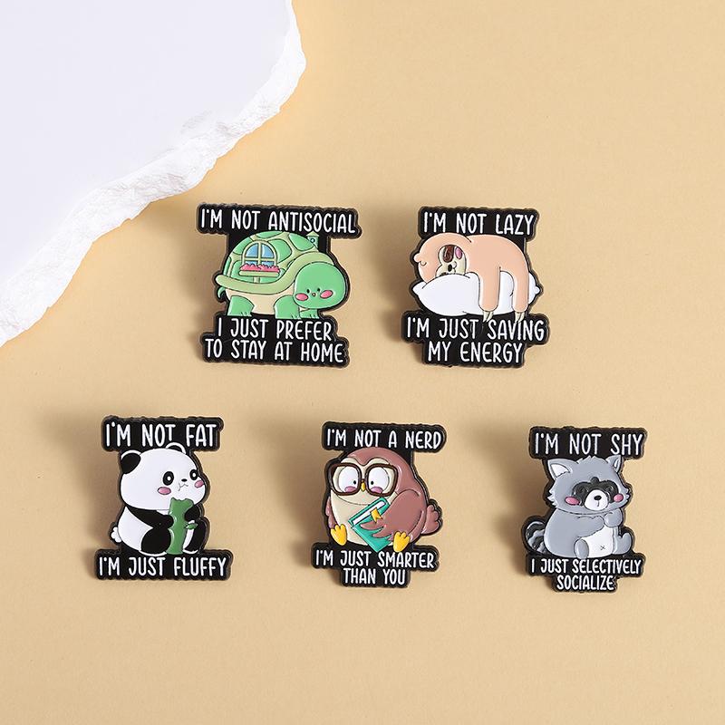 I'm Not Lazy I'm Just Saving My Energy Enamel Pins Social Anxiety Cute Turtle Raccoons Sloth Brooches Lapel Badge Jewelry Gifts