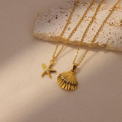 Stainless Steel Retro Starfish Scallop Necklace - Ocean Series Jewelry