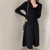 Hepburn Style Woolen Coat and Knitted Little Black Dress for Women - Autumn/Winter Fashion