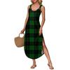 Women's Summer Long Dress, Sleeveless with Side Slits, Long Plaid Printed Vest Dress