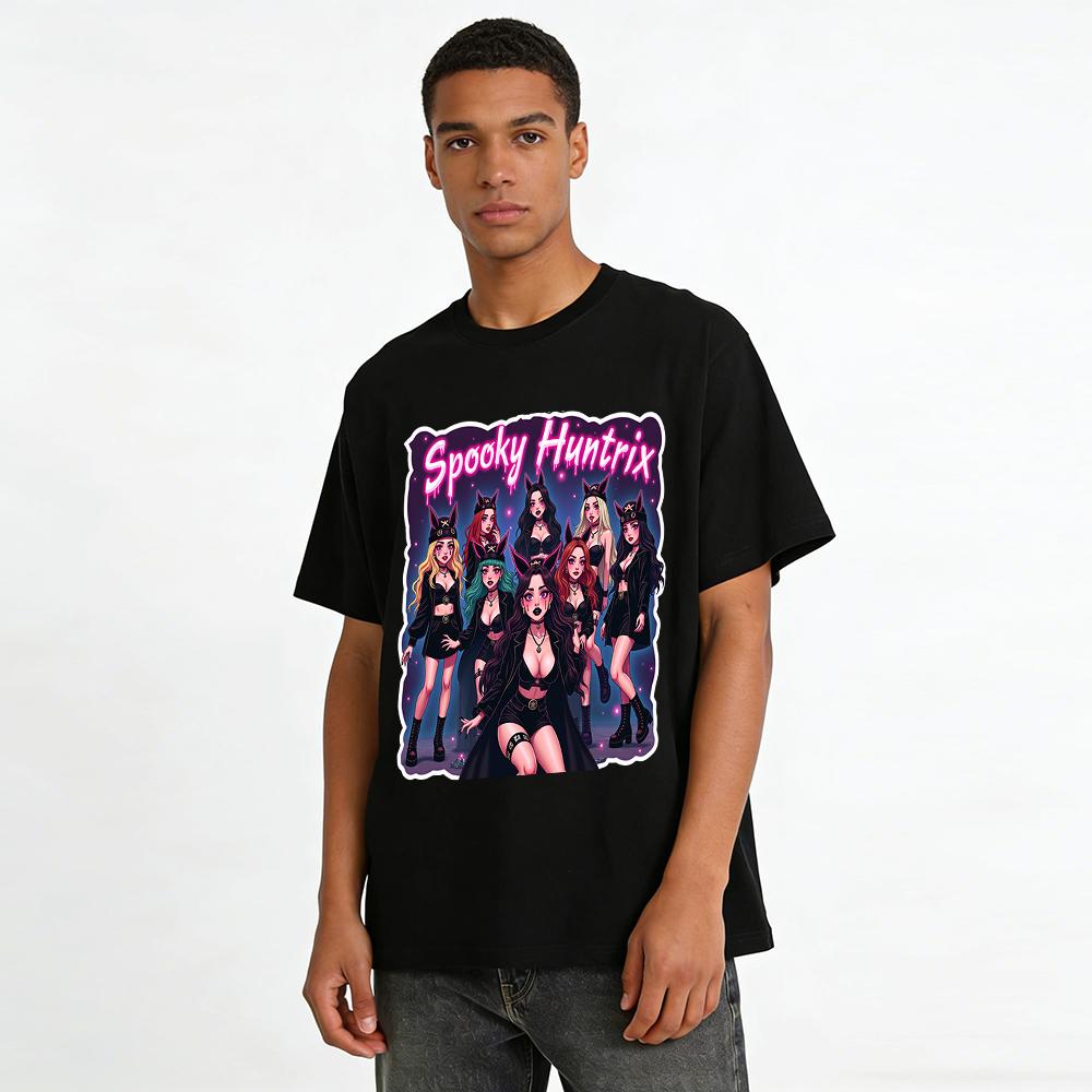 Spooky Huntrix Gothic Girl Group Print Top E-Girl Aesthetic Cool Casual Tee Pure Cotton T-shirt