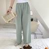 Korea Plaid Trousers Pajama Female Home Walking Leisure Green Loose Wide-legged Sleep Bottoms Casual Elastic Waist Pajama Pants