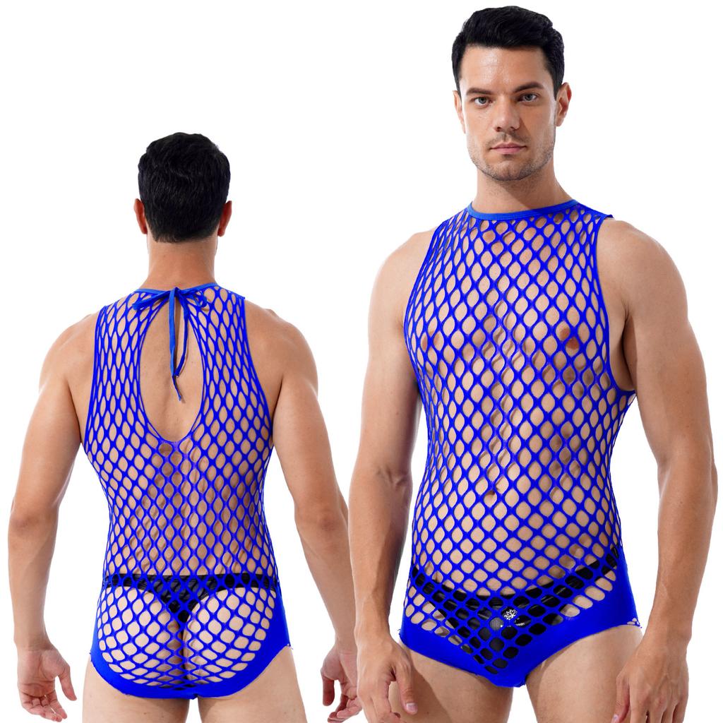 Men Swimwear Fishnet Cover Up Dress Stretchy Swimsuit for Bathing Suits