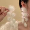 1Pair Autumn and Winter Sweet Fashion Hairball Fringed Square Earrings