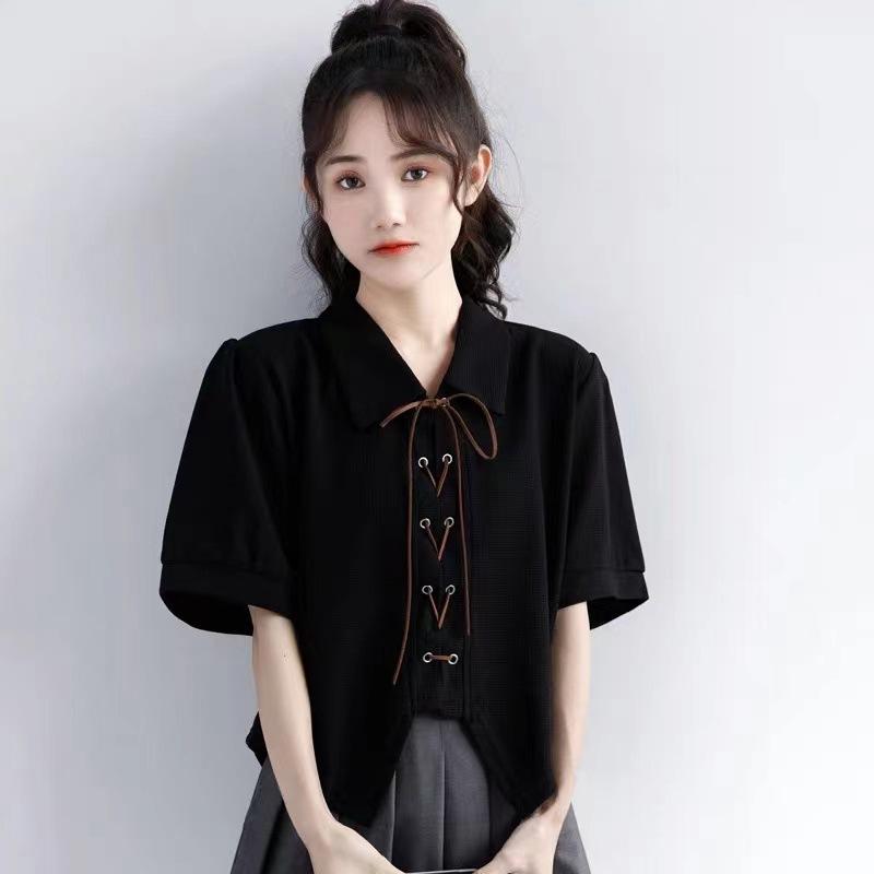 

Абрикосовая женская футболка с коротким рукавом на бретелях для женщин Летом Новая вафельная рубашка Поло-воротник Короткий топ 2XL