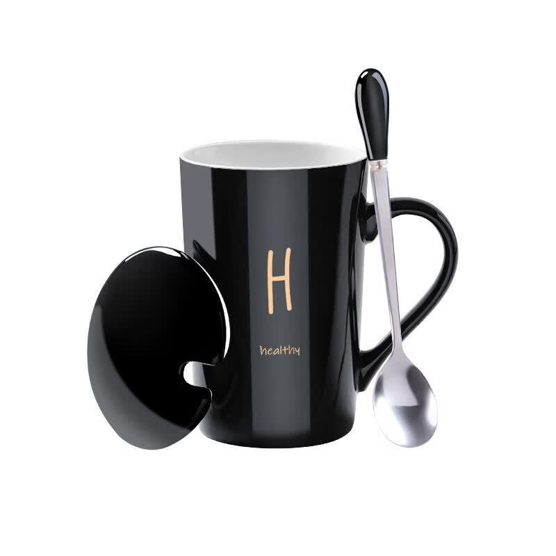 Qiwei Ceramic Coffee Mug with Lid and Spoon