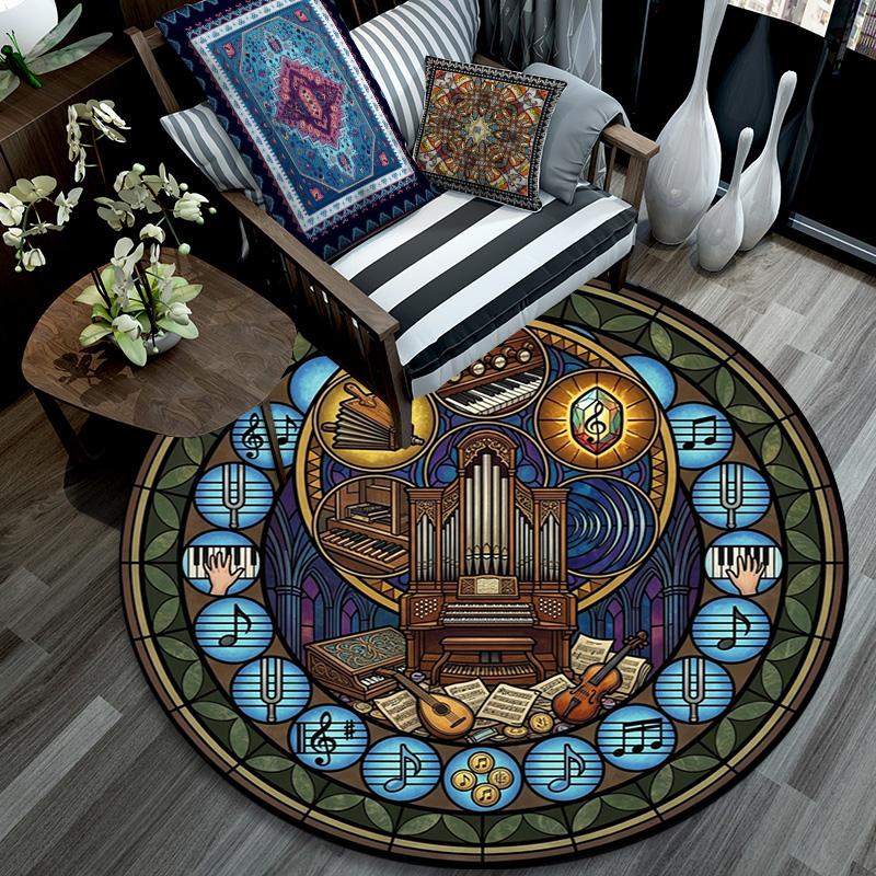 Music Nature Harmony Round Area Rug Under Office Chairs Bedroom Living Room Home Decor