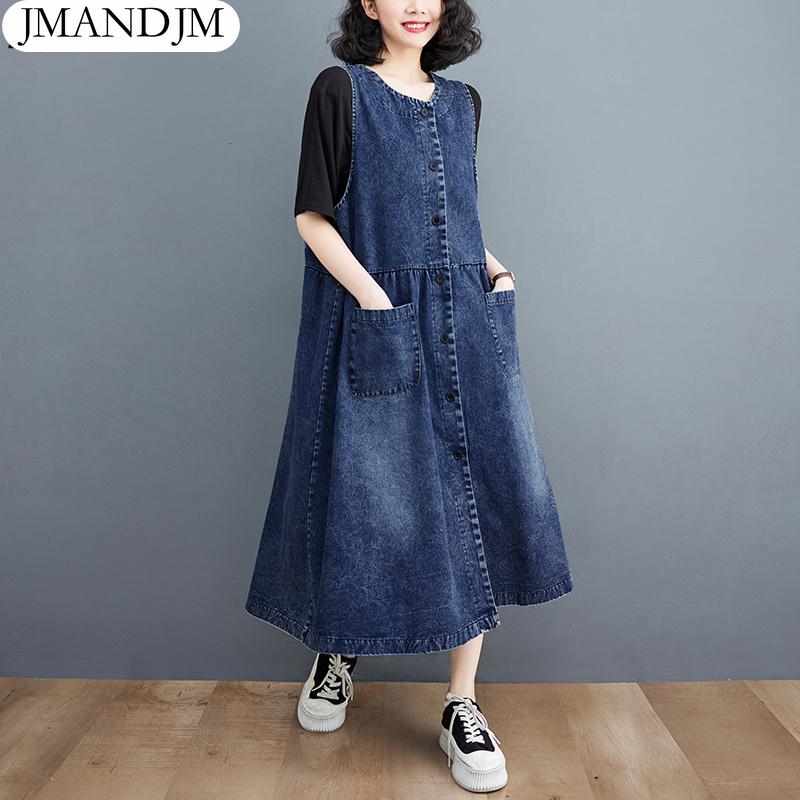 

2023 Платье больших размеров, летние женские свободные пляжные платья без рукавов, повседневные женские платья с круглым вырезом синего цвета