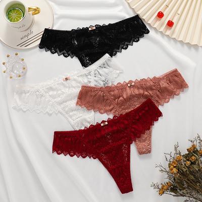 Sexy Lace Low Waisted Thong for Women Breathable Cross Band with Hollow Out Seamless Design Seductive Underwear for Women Panties
