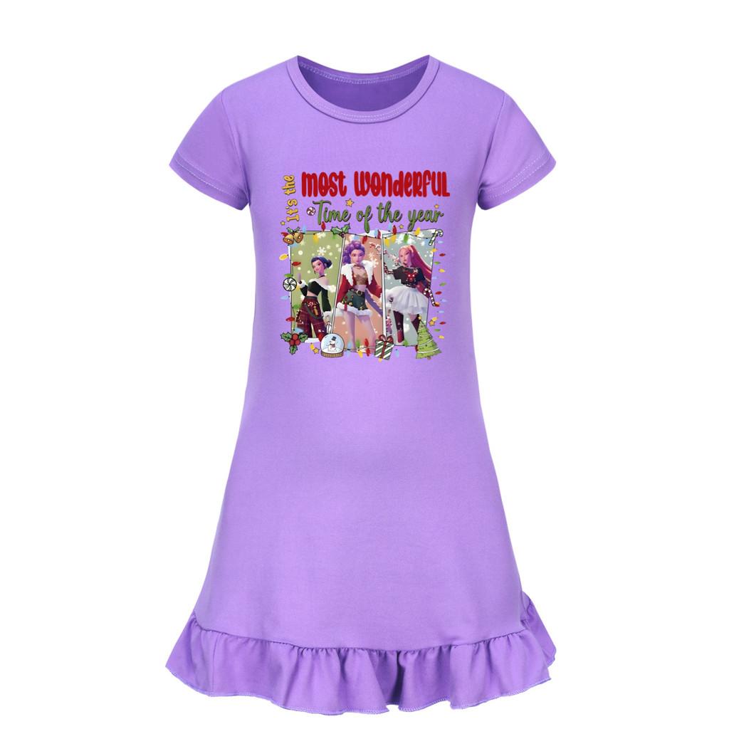 5096 Kinder Mädchen Weihnachten Neujahr Mira Zoey Rumi Gedrucktes Rüschen Kurzarm Freizeitkleid