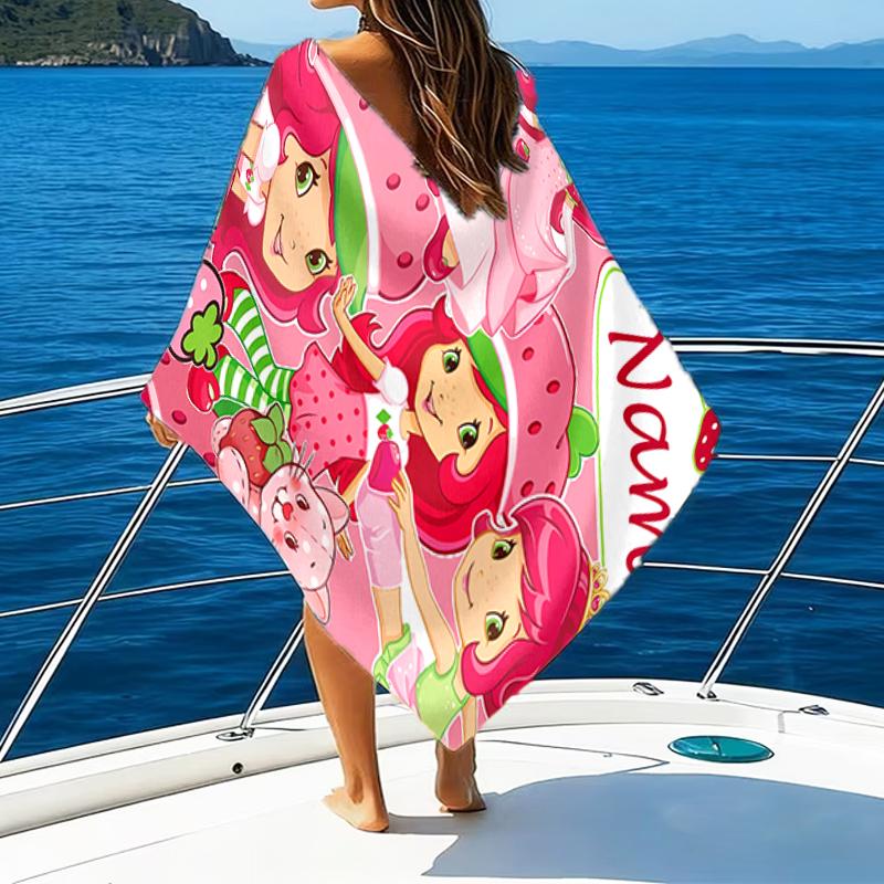 1pc Strawberry Princess1 Beach Towel with Custom Name, Beach/Swimming/Bath/Picnic/Camping Towel, Suitable for Seaside Beaches