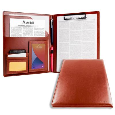 Andall Craftsmanship A4 Binder with Double Pen Holder and Underlay Clipboard PU Leather Business Card Holder Present Gift Type for Leather-like