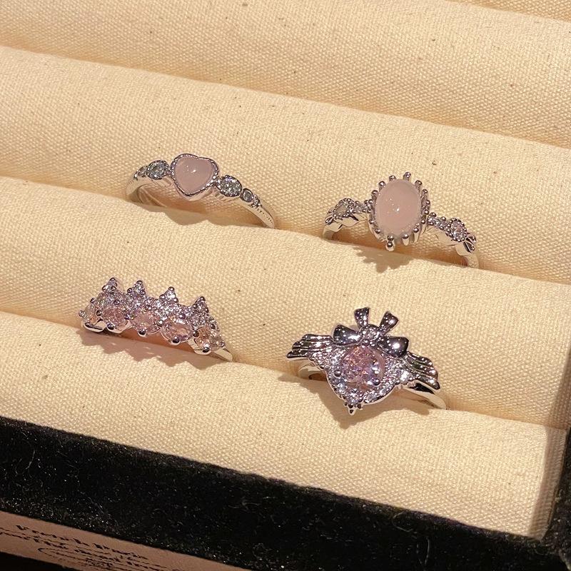 Pink Gemstone Girl Sweet Cool Wind Open Ring Niche Design High Sense Simple Fashion Personalized Ring