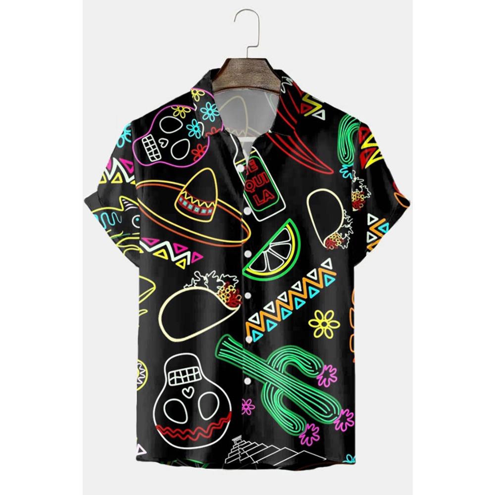 New Hawaiian Shirt for Men Skull 3d Printed Beach Shirt Short Sleeve Button Casual Men's Skull Shirts Oversized Camisa