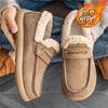 Moccasins Men Loafers Winter Driving Shoes Warm Fleece Slip On Low Top Snow Boots Plush Flats Outdoor Fur Lined Casual Shoes