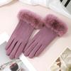 Wrist Big Hairy Solid Fashion Elegant Women's Winter Keep Warm Touch Screen Gloves Not Bloated Outdoor Cycling Windproof