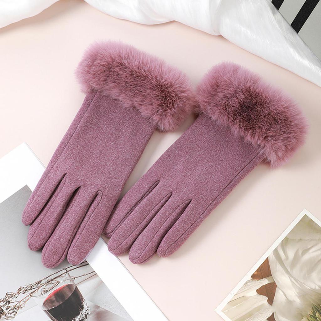 Wrist Big Hairy Solid Fashion Elegant Women's Winter Keep Warm Touch Screen Gloves Not Bloated Outdoor Cycling Windproof