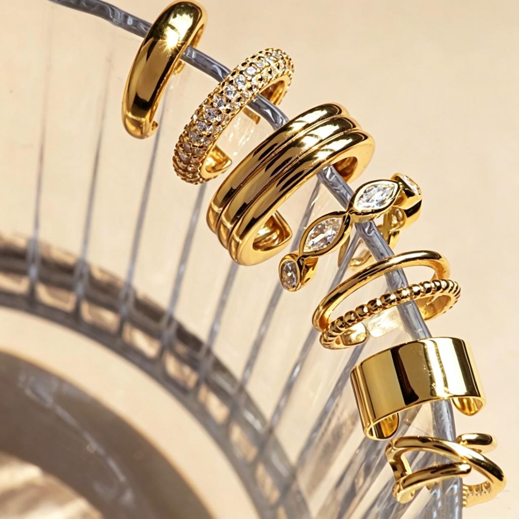 17KM 7 Pcs Gold Color Ear Cuff Set For Women No Piercing CZ Zircon Clip On Earrings Multi Style Stackable Cartilage Ear Clips Jewelry