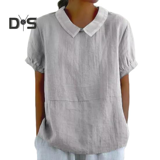 

Женская повседневная рубашка с отложным воротником, короткий рукав, однотонная свободная футболка, летняя футболка, повседневная одежда XXXL светло-серый