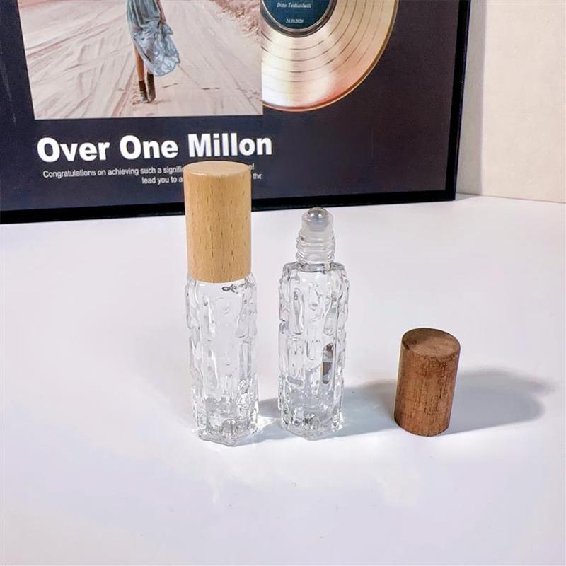 10Ml Wooden Cap Spray Bottle Clear Glass Spray Bottle Perfume Sample Vials Portable Refillable Cosmetic Empty Atomizer Gold Cap
