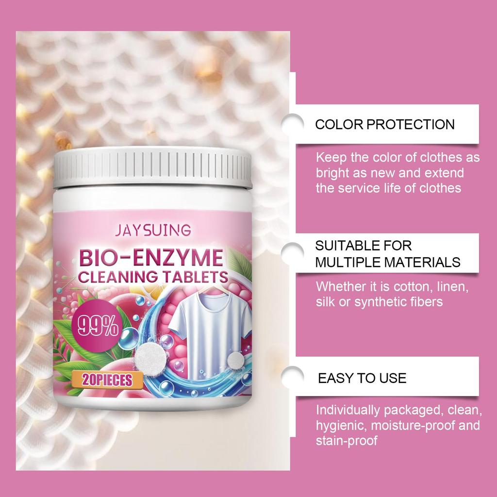 Jaysuing Bio-Enzyme Exploding Salt Cleaning Tablets 20pcs Laundry Tablets Clothing Cleaning, Stain Removal, Quick-Dissolving Cleaning Tablets