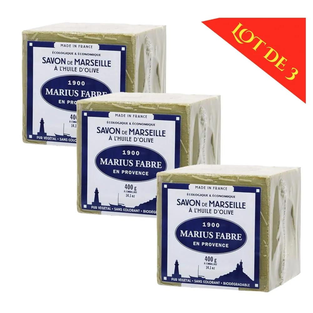 Marius Fabre Marseille Handmade Olive Soap 400g x 3 Pieces Savon de Marseille Facial & Body French Cube
