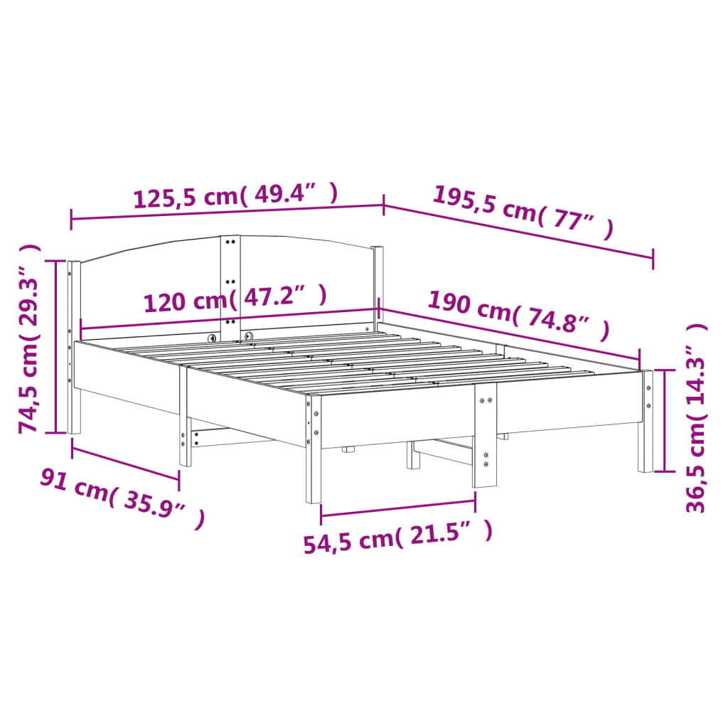 Solid Wood Bed Without Mattress 120 X 190 Cm Pine Wood