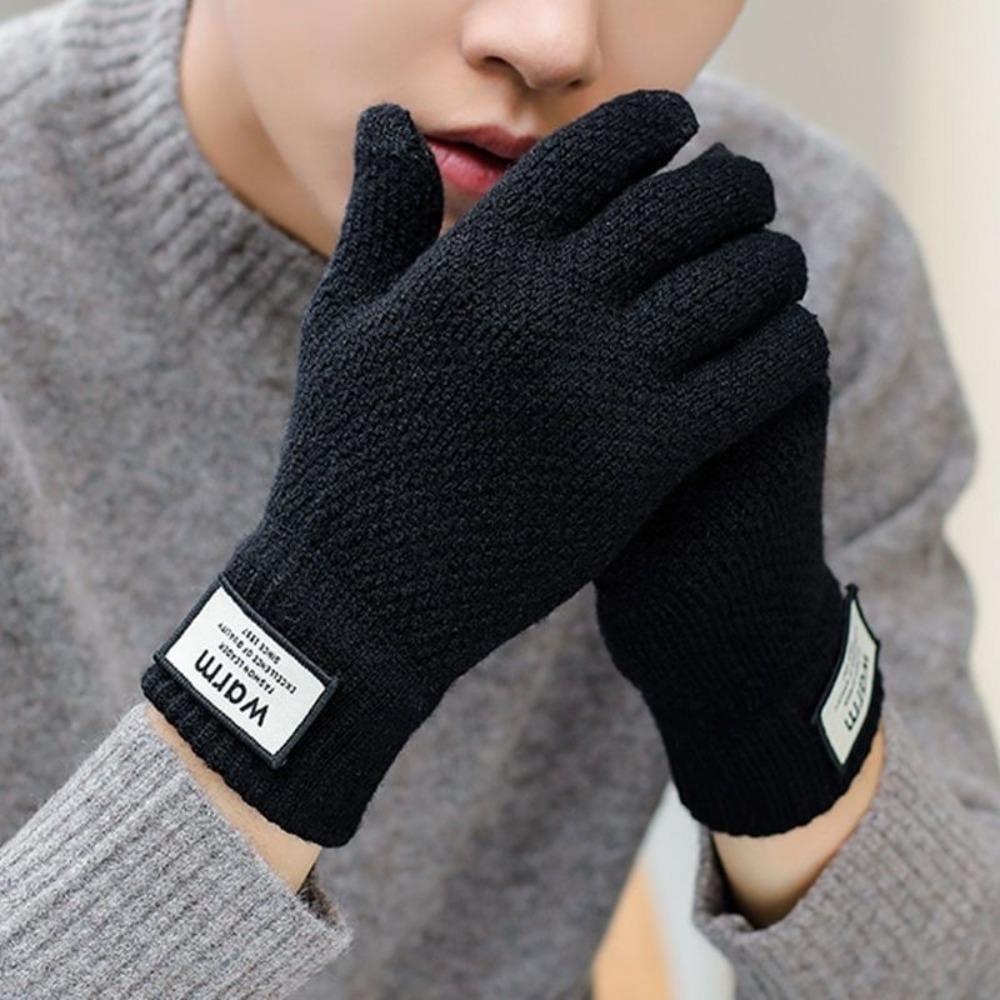 

Men s gloves winter students cold and warm Korean version cute five-finger touch screen wool gloves thickened handsome cycling оливковий колір