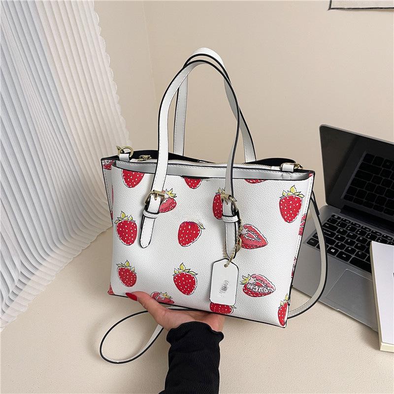 2025 Damen Retro Kirschdruck Tragetasche: Schulter- und Umhängetasche mit großem Fassungsvermögen