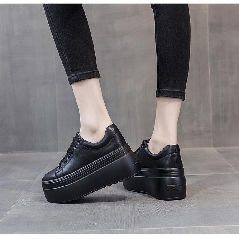 2025 New Genuine Leather Women Casual Shoes Super Thick 8cm Platform Wedge Women Fashion Sneakers Chunky Shoes Summer Skateboard