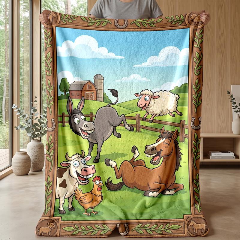 Farm Animal Friends Theme Blanket Lightweight Warm Flannel Blanket Decorative Throw Blanket for Home Decoration