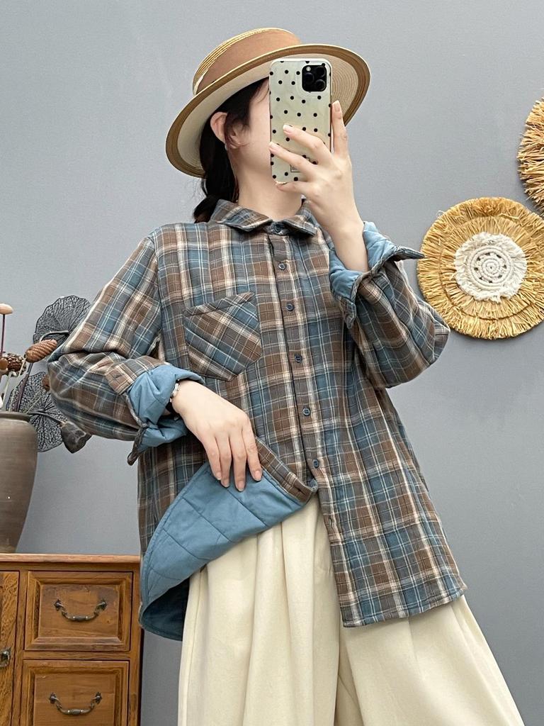 Korean Fashion Plaid Cardigan Shirt Jacket - Women's 2025 Autumn/Winter Warm Base Layer Top