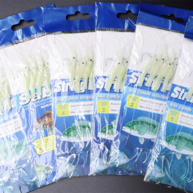 5 Pack Fishing Lures Rig Shrimp Baits Glow Fishing Rigs Shrimp String Hook Fishing Baits for Saltwater Fishing