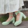 Kleine Leder-High Heels Damenschuhe Frühling und Herbst 2 Unifarbene Französische Hochzeitsschuhe Retro Dickabsatz Dicksohlig Erhöhte Mary Jane Schuhe