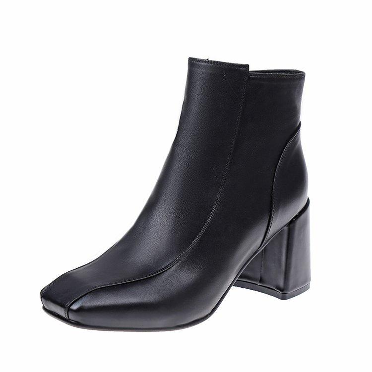 

Модные женские ботильоны осень 2024 года, новые модные красные туфли на высоком каблуке с квадратным носком, повседневные женские черные короткие ботинки с боковой молнией Botas Mujer 35 чёрный