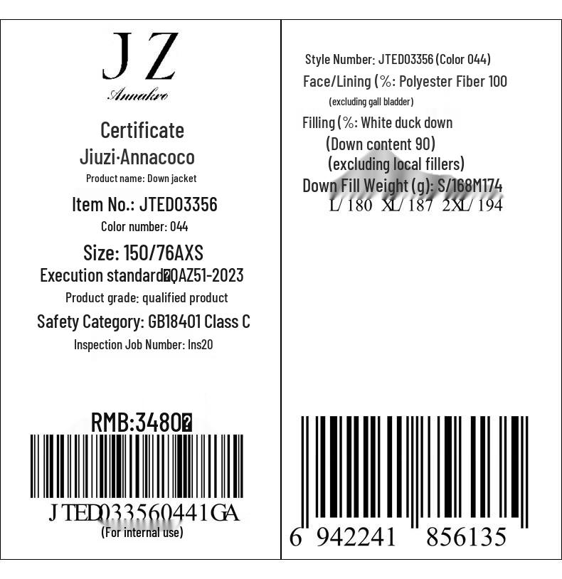 JUZI Annakou Women's Puffy Duck Down Winter Jacket