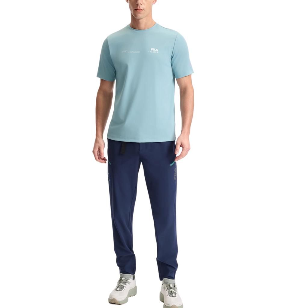 Fila Radfahren Lässig Einfarbig Buchstaben Kurzarm T-Shirt Herren Tops Steinblau A11M528108F-LB