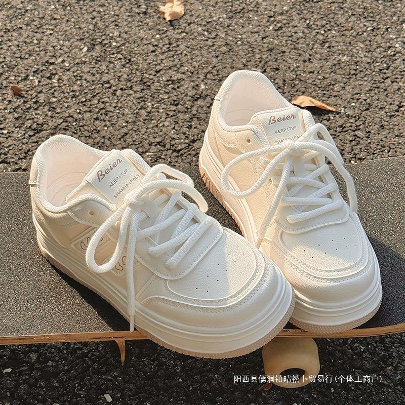 Milch Fufu kleine weiße Schuhe Damen 2025 Frühling neu beliebte Student vielseitig schicke Schuhe Damen dicke Grundplatte Schuhe Damenschuhe