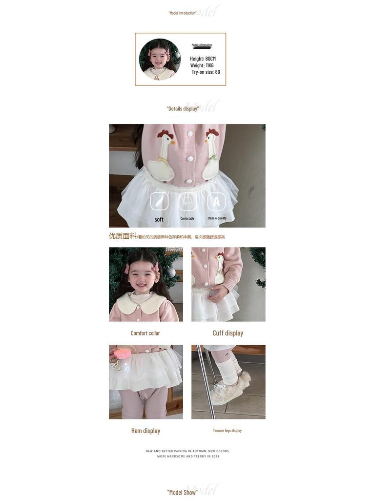 Girls' Winter Sweater and Fleece-Lined Leggings Set - Korean Style